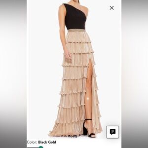 Ileena for Mac Duggal One-Shoulder Ruffle Tiered Gown - Black / Gold